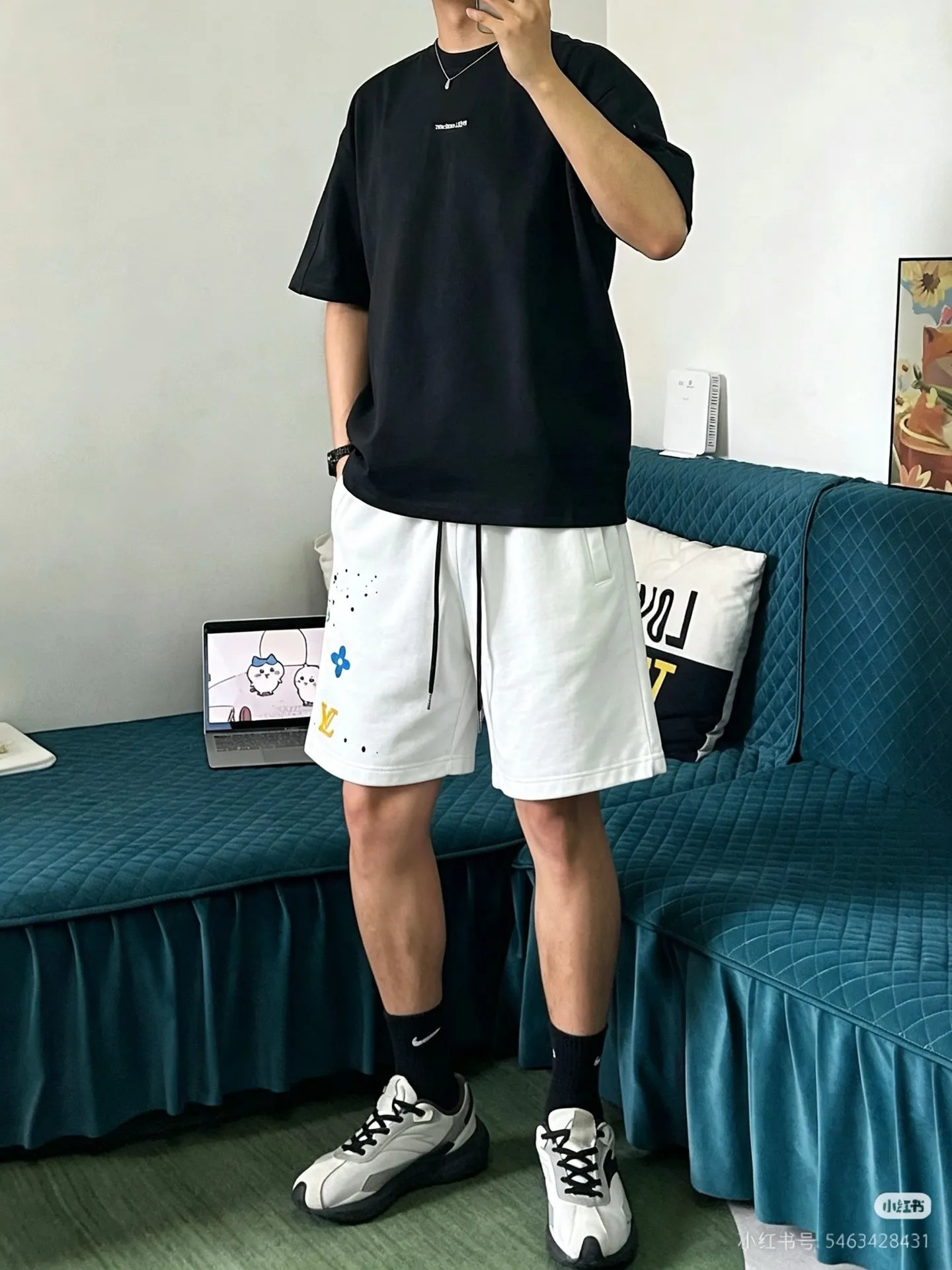 Louis Vuitton/Louis Vuitton multi-element presbyopic print embroidered shorts